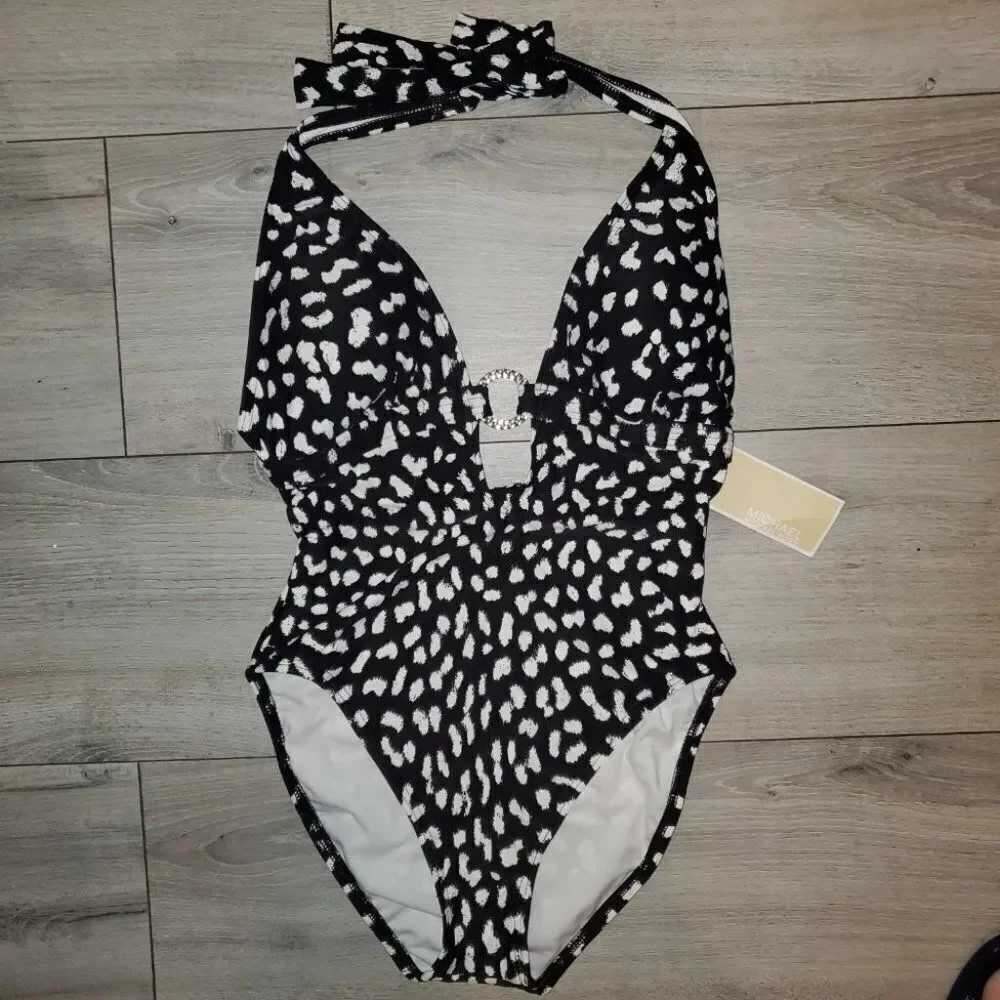 Michael Kors Sz 8 Black & White Deep One Piece